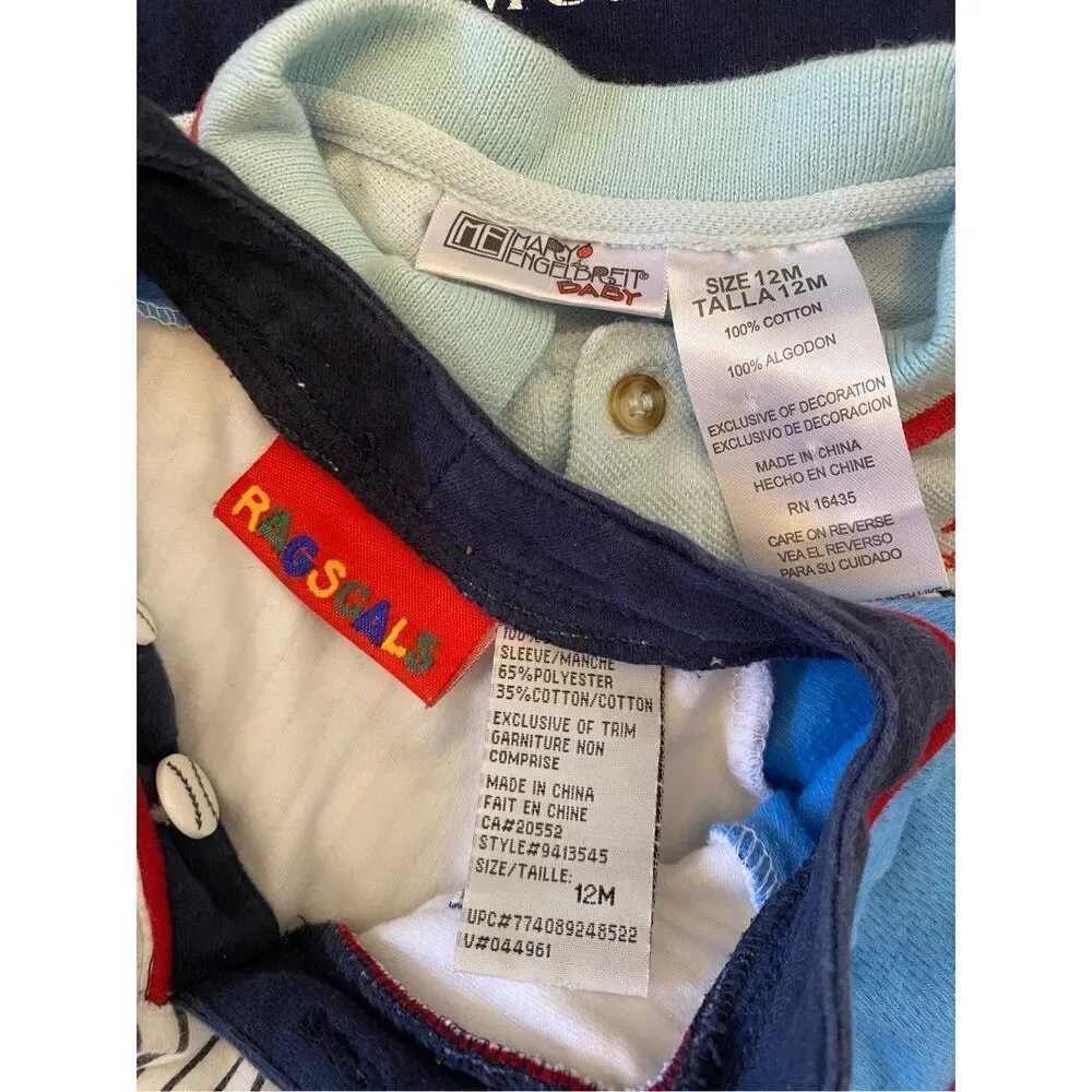 Lot of 3 Boys 12M Long Sleeve Button Up Shirts Baseball T Shirt Jersey Casual